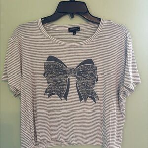 Gray Striped Tee with Bow Accent